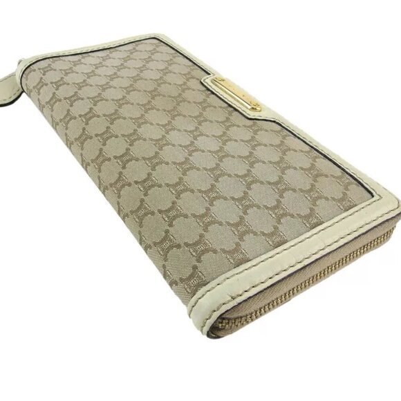 Celine long wallet Macadam Beige White Canvas x Leather Authentic USED - Picture 4 of 10